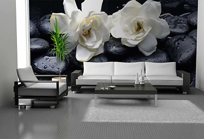 Fototapeta Black spa stones with white flowers 24257