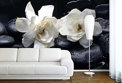 Fototapeta Black spa stones with white flowers 24257